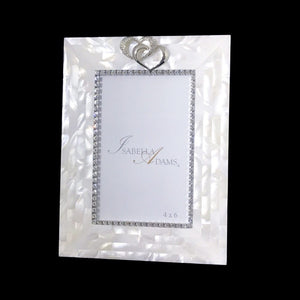 4 x 6 Mother of Pearl Picture Frame Featuring Clear Premium© Crystals & Locking Heart Adornment