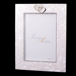 5 x 7 Mother of Pearl Locking Hearts Picture Frame Featuring Premium Crystal