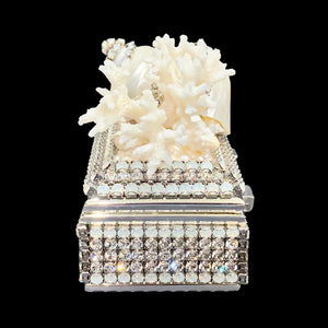 White Opal Shell Cluster Ring Box Featuring Premium Crystal