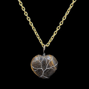 Tiger's Eye Crystal "Heart Tree of Life" Cabochon Necklace