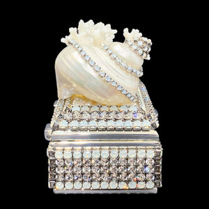 White Opal Shell Cluster Ring Box Featuring Premium Crystal