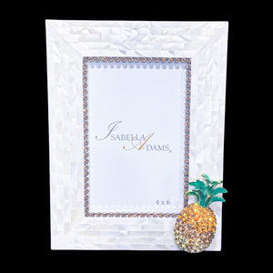 4 x 6 Pineapple Mother of Pearl Picture Frame Featuring Topaz Swarovski ® Crystals