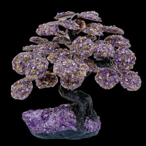 Large Bonsai Tree Centerpiece Featuring Amethyst Premium Crystals and Amethyst Gemstones