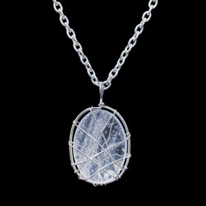 White Quartz Crystal "Tree of Life" Cabochon Necklace