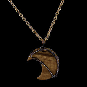 Tiger's Eye Crystal Crescent Moon "Tree of Life" Cabochon Necklace