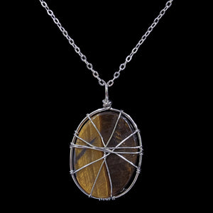 Tiger's Eye Crystal Oval "Tree of Life" Cabochon Necklace