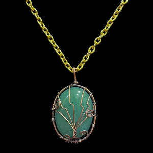 Aventurine Crystal Gemstone Oval "Tree of Life" Cabochon Necklace