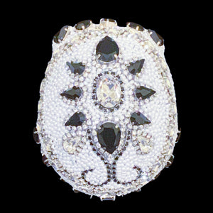 Small Black & White Crystallized Sugar Skull Sculpture Featuring Premium Crystals