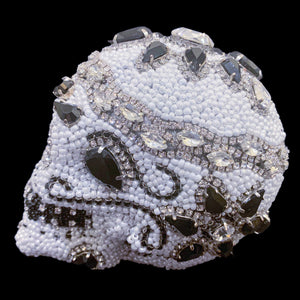 Small Black & White Crystallized Sugar Skull Sculpture Featuring Premium Crystals