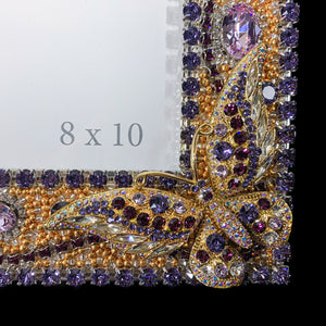 Close up of Butterfly on 8 x 10 Amethyst & Gold Crystallized Bug Picture Frame Featuring Swarovski © Crystals