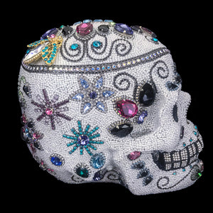 Right Side of King Sized Multi-Color Crystallized Sugar Skull Statuette Featuring Swarovski © Crystals