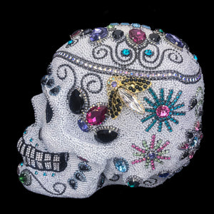 Left Side of King Sized Multi-Color Crystallized Sugar Skull Statuette Featuring Swarovski © Crystals