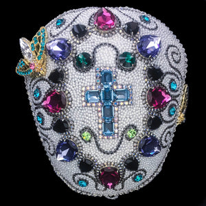 Top of King Sized Multi-Color Crystallized Sugar Skull Statuette Featuring Swarovski © Crystals