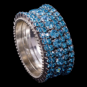 Round Crystallized Napkin Ring Featuring Aquamarine Premium Crystal | Set of 4