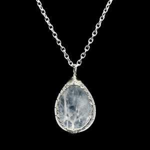 White Quartz Tear Drop "Tree of Life "Cabochon Gemstone Necklace