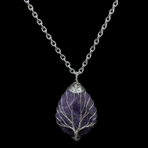 Amethyst  Tear Drop "Tree of Life" Cabochon Gemstone Necklace