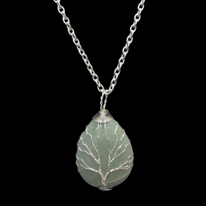 Aventurine  Tear Drop "Tree of Life" Cabochon Gemstone Necklace