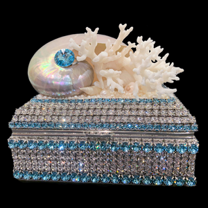 Aquamarine Shell Cluster Keepsake Box Featuring Premium Crystal