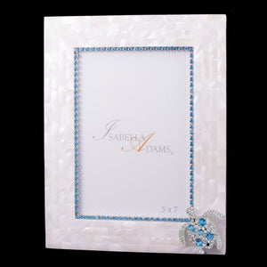 5 x 7 Mother of Pearl Sea Turtle Picture Frame Featuring Aquamarine Premium Crystal