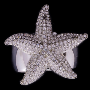 Large Silver Starfish Napkin Rings Featuring Premium Crystals | Set of 4